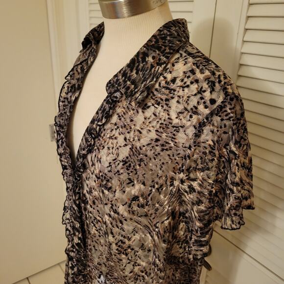 Sheer Animal Print Tunic Blouse Deep V Ruffle Dress Barn XL - Picture 2 of 7